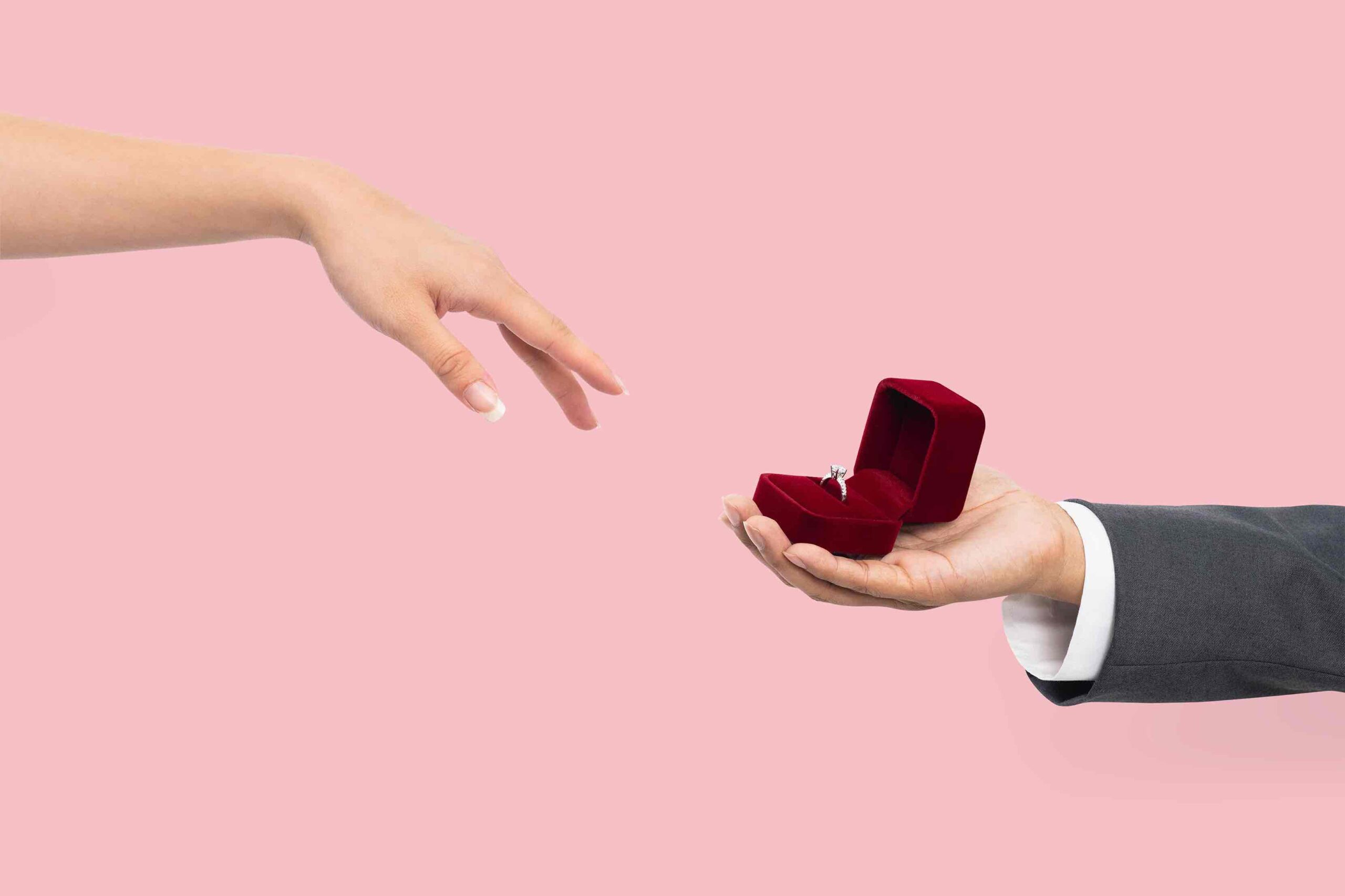 Engagement proposal hands with man woman