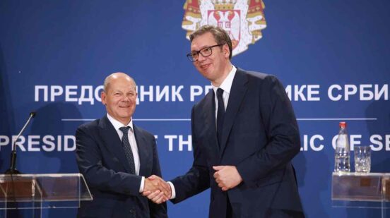 Olaf Šolc i Aleksandar Vučić/ Olaf Scholz and Aleksandar Vucic