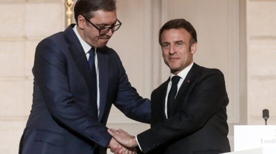 Predsednik Srbije Aleksandar Vučić i predsednik Francuske Emanuel Makron; France President Emmanuel Macron and Serbia's President Aleksandar Vucic