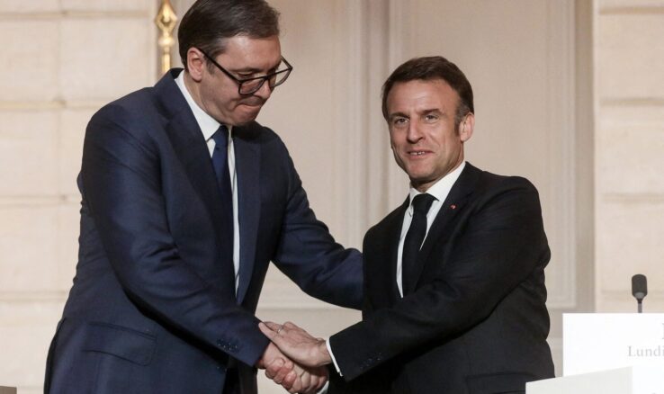 Predsednik Srbije Aleksandar Vučić i predsednik Francuske Emanuel Makron; France President Emmanuel Macron and Serbia's President Aleksandar Vucic