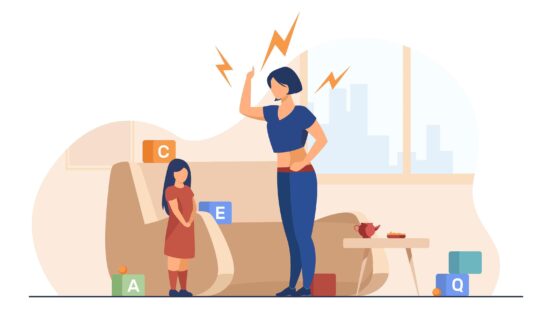 Mother scolding little daughter