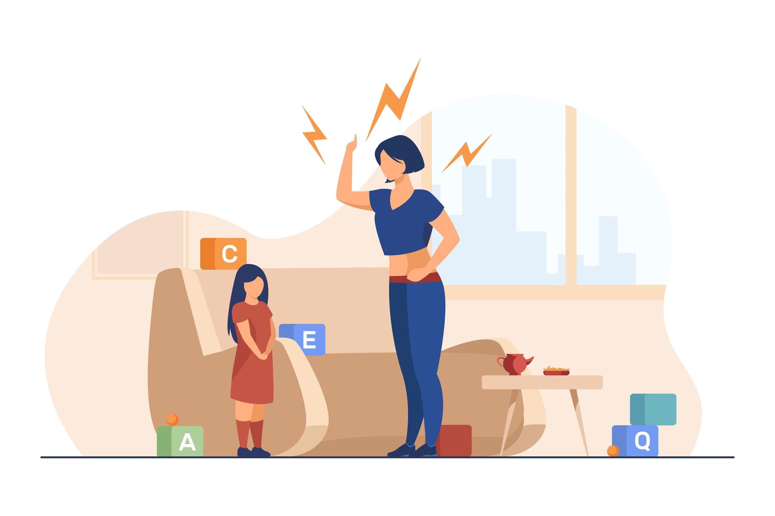 Mother scolding little daughter