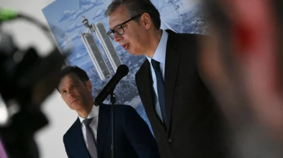 Aleksandar Vučić i Siniša Mali daju izjave novinarima u vidikovcu Beograd na vodi