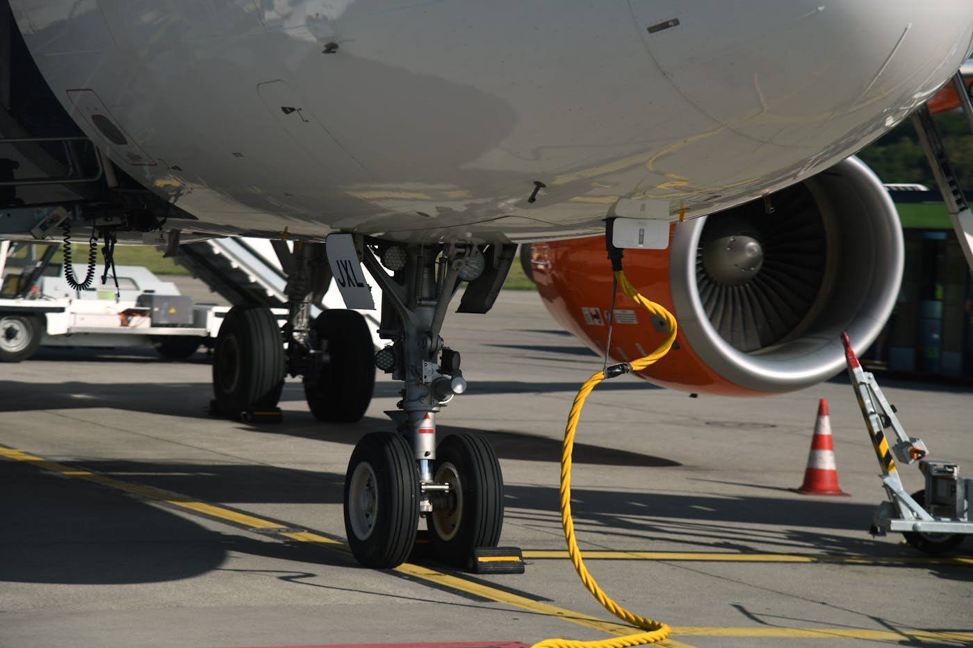 a maintenace work on a plane at an airport