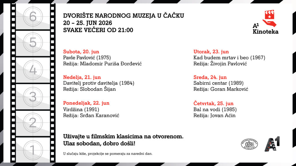 A1 Kinoteka Letnji bioskop stiže u Čačak – šest večeri domaćih filmskih klasika pod otvorenim nebom