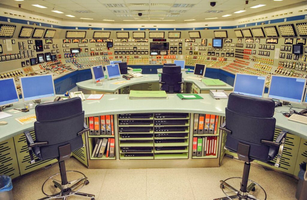 shows the monitoring room of Slovenia's only nuclear power plant in town of Krsko