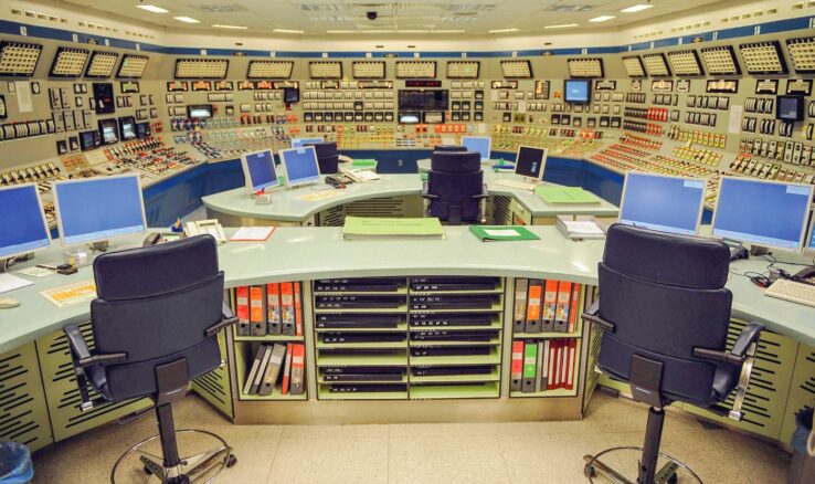 shows the monitoring room of Slovenia's only nuclear power plant in town of Krsko