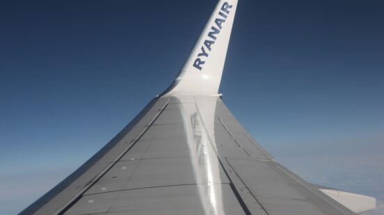 Ryanair name on aeroplane wing tip against blue sky background,Image: 34262637, License: Rights-managed, Restrictions: , Model Release: no , Credit line: Lynne Sutherland / Alamy / Profimedia