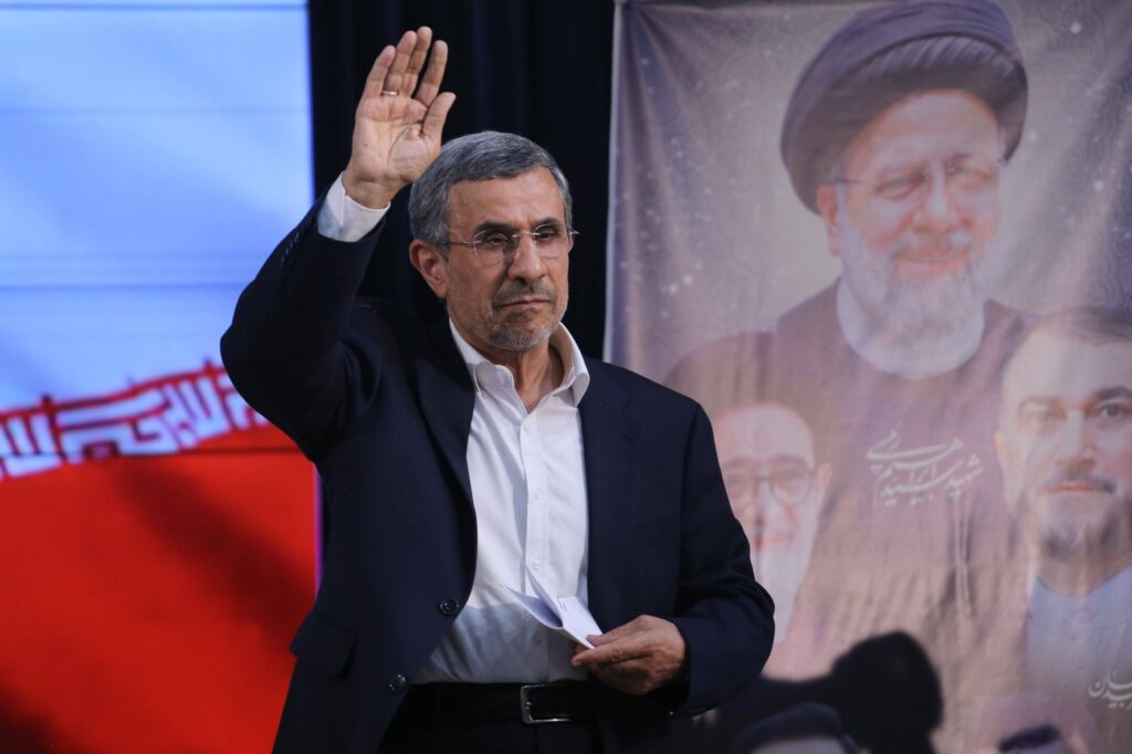 Former Iranian president Mahmoud Ahmadinejad leaves a press conference after registering his candidacy for Iran's upcoming presidential election in Tehran on June 2, 2024. The hardline former president, 67, held the post for two consecutive terms from 2005 to 2013, with his tenure marked by incendiary remarks on Israel and standoffs with the West, especially over Iran's nuclear program. Like all presidential hopefuls, his bid is pending the approval of the Guardian Council, a conservative-dominated 12-strong body of jurists that vets all candidates for public office.//MIDDLEEASTIMAGES_MEI-IRN-RF-FIPMA-20240602-066/Credit:Rouzbeh Fouladi/MEI/SIPA/2605210114,Image: 1102053448, License: Rights-managed, Restrictions: , Model Release: no , Credit line: Rouzbeh Fouladi/MEI / Sipa Press / Profimedia