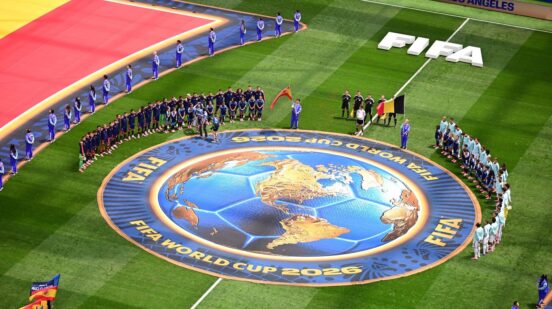INGLEWOOD, CALIFORNIA - JULY 10: General view of the opening ceremony ahead of the 2026 FIFA World Cup Quarter Final match between Spain and Belgium at the Los Angeles Stadium (SoFi Stadium) in Inglewood, California, United States on July 10, 2026. Abdulhamid Hosbas / Anadolu/ABACAPRESS.COM